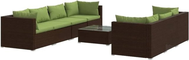 vidaXL 8-tlg Garten-Lounge-Set aus Polyrattan in Braun mit Kissen und Couchtisch - Bild 1