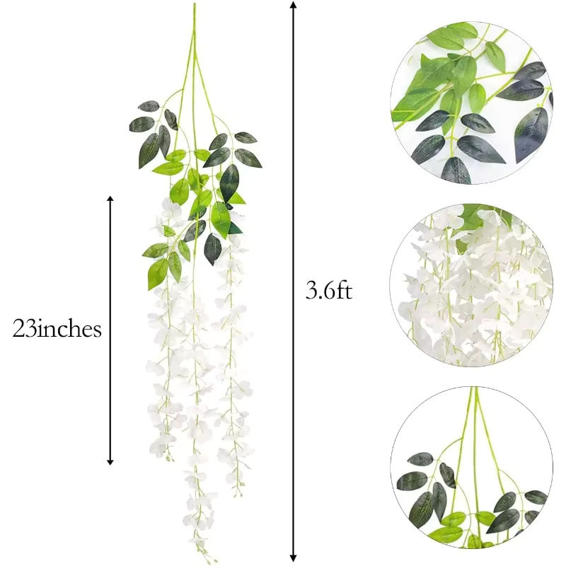 Künstliche Glyzinien-Girlande aus Textil in Lila und Mehrfarbig, hängende Blumendekoration für Hochzeit und Party, Länge: 110 cm - Bild 3