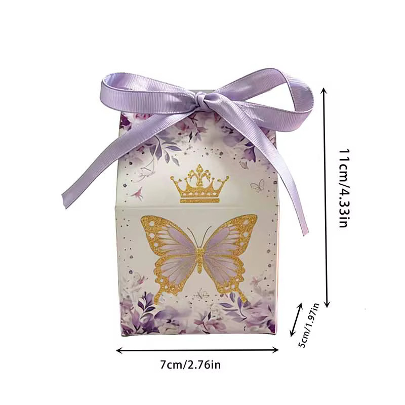 WEHRPARTY Schmetterlings-Geschenkboxen aus Papier in Lila und Pink mit Band für Geburtstag, Babyparty und Hochzeit - Bild 1