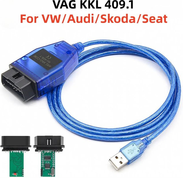 VAG KKL 409.1 OBD2 USB Diagnosekabel mit CH340 Chip für VW, Audi, Seat und Skoda, Blau - Bild 1