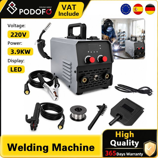 Podofo TIG 3-in-1 MIG270 Inverter-Schweißgerät, gasloses Multi-Prozess MMA MIG TIG Schweißgerät mit LED-Anzeige in Grau - Bild 1