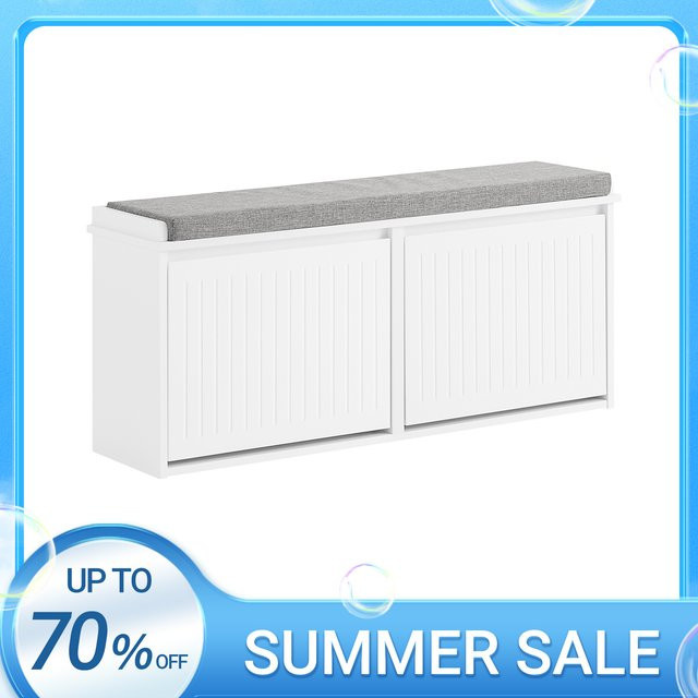 SoBuy Schuhbank FSR98-XL als Schuhkipper und Schuhschrank mit 2 Klappen und Sitzkissen in Weiß, B/T/H: 100 x 46 x 26 cm - Bild 1