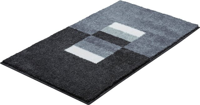 Rutschhemmende Badematte in Grau mit grafischem Design aus 100% Polyacryl, für Fußbodenheizung geeignet - Bild 1