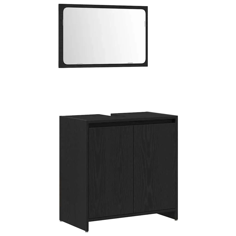 vidaXL Badezimmerschrank in Schwarz mit Eichen-Optik und Spiegeltür, B/T/H: 60 x 33 x 60 cm - Bild 2