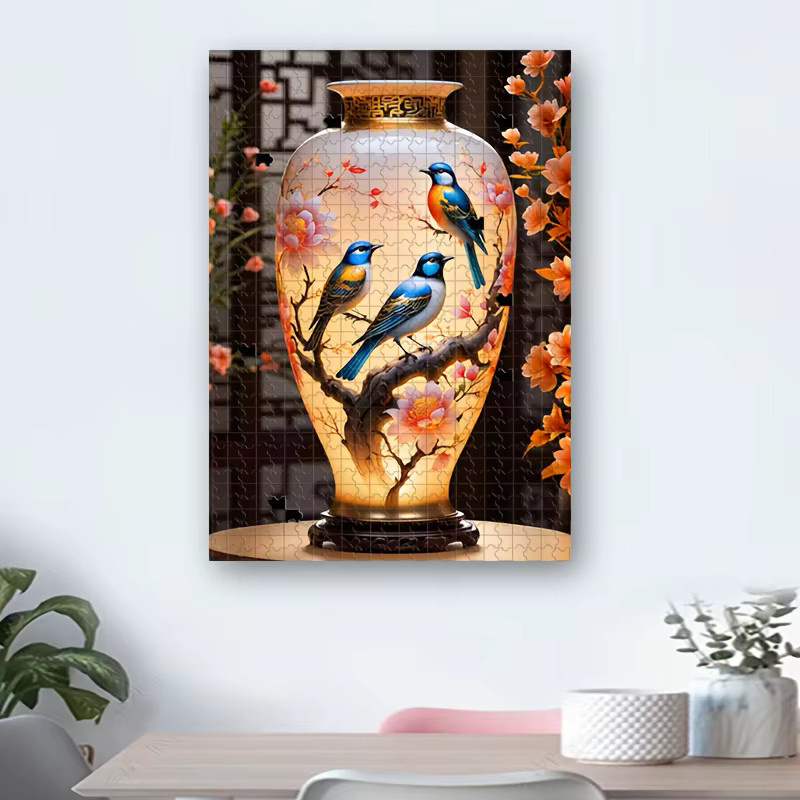 AZNM Chinesische Blumenvase mit blauen Vögeln und Blüten, Puzzlespiel, 1.000 Teile - Bild 2