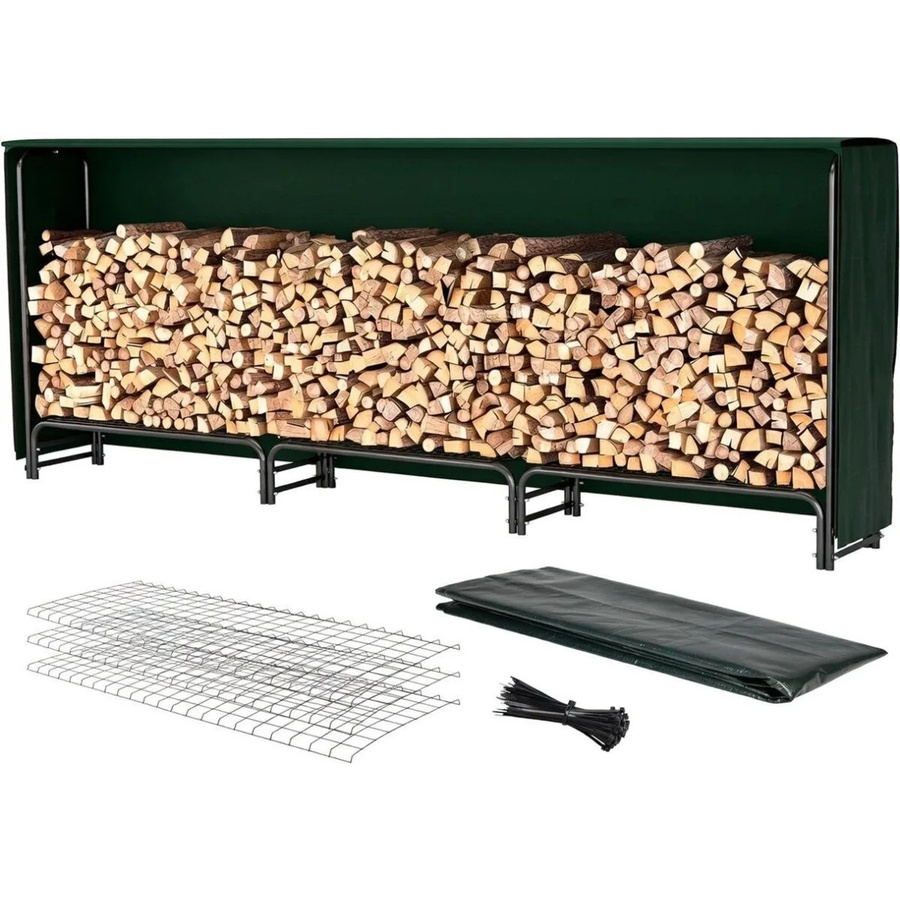 TTL GARDEN Kaminholzregal Schwarz mit Schutzplane, extra großes Holzlager für Outdoor und Indoor, B/H/T: 300 x 116 x 36 cm - Bild 2