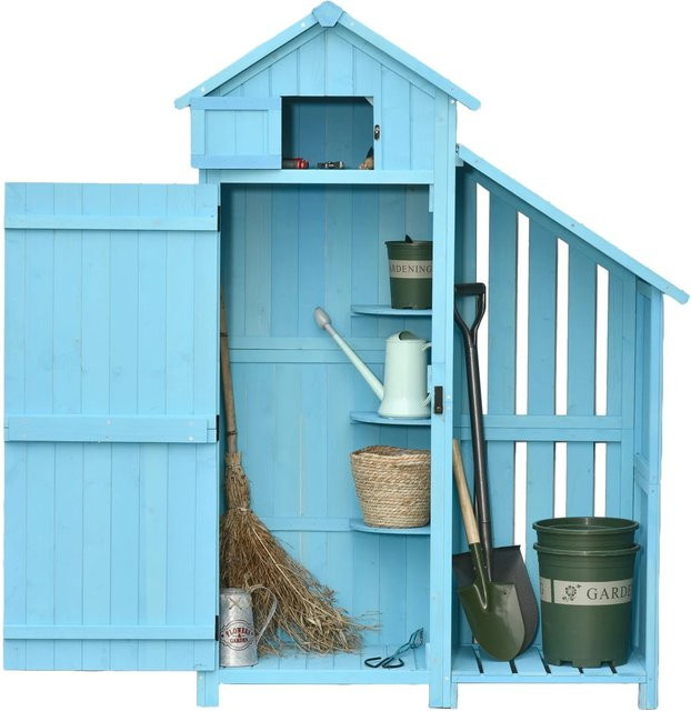 Outsunny Gerätehaus aus Tannenholz in Himmelblau mit Regalen und Schloss, B/T/H: 54,5 x 130 x 180 cm - Bild 1