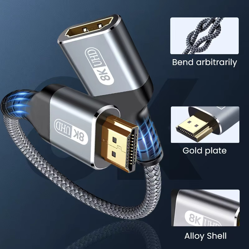 NIERBO HDMI 2.1 Verlängerungskabel mit Nylon-Geflecht, unterstützt 8K@60Hz, 4K@120Hz und 48 Gbit/s - Bild 3