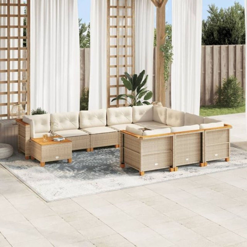 Vidaxl 11-tlg. Garten-Sofagarnitur aus Polyrattan in Beige mit Loungemöbel-Set - Bild 1