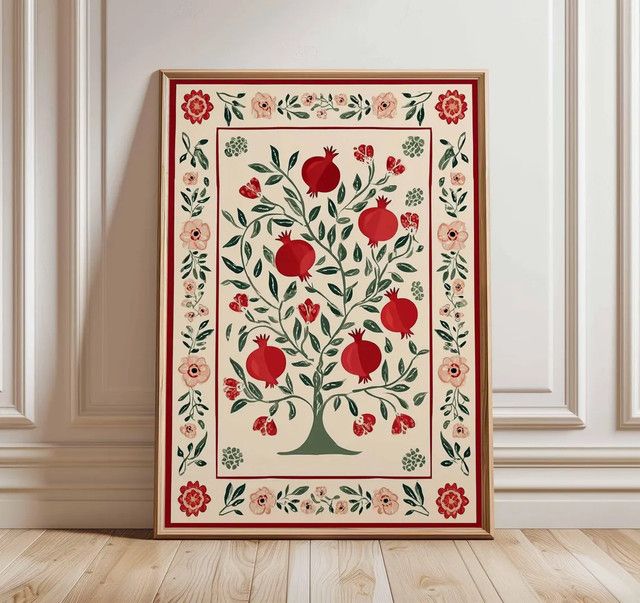 Vintage Granatapfelbaum Wandkunst Poster von SHENCHEN als botanische Illustration im Portraitformat - Bild 1