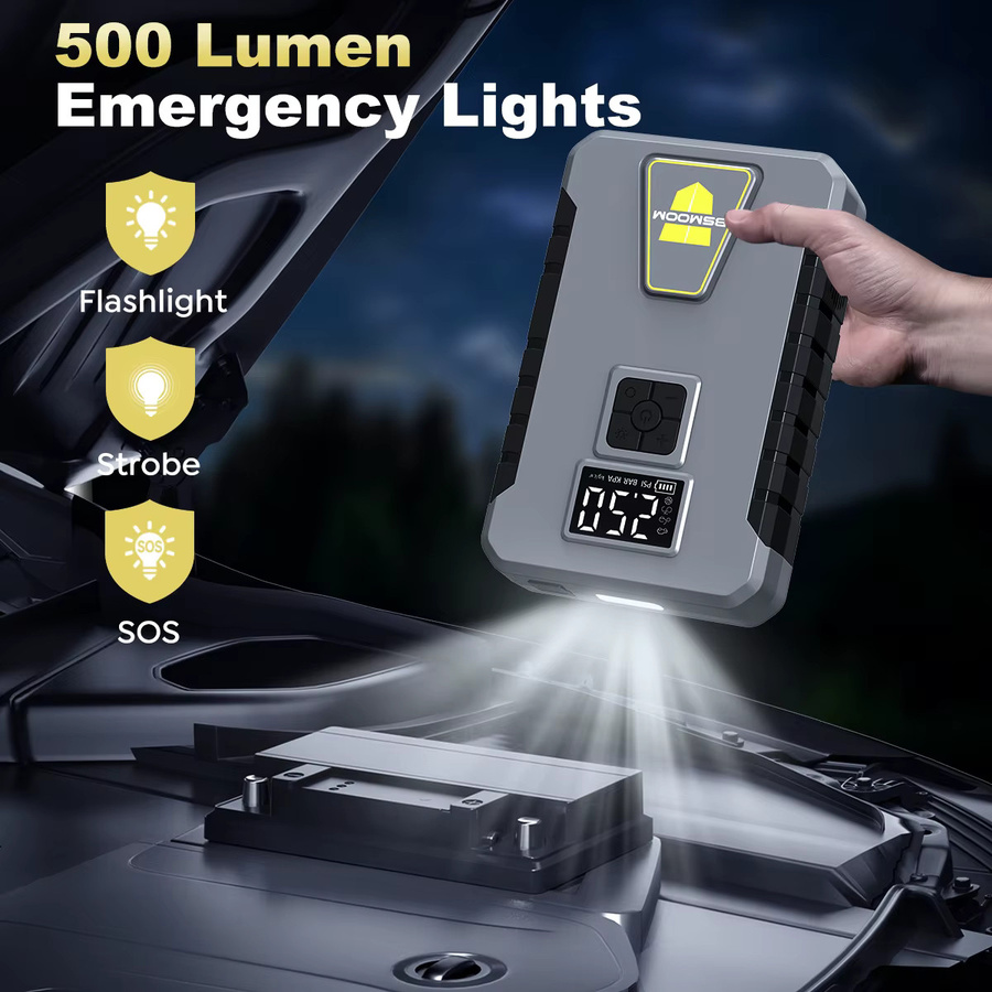 BSMOOM Tragbarer Auto Batterie Booster mit Digital Display und 26800 mAh Power Bank in Grau - Bild 3