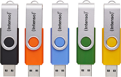 Intenso Basic Line USB-Flashlaufwerk 64GB 5er Multipack, Multicolor (Gelb, Grün, Schwarz, Blau, Orange) - Bild 1
