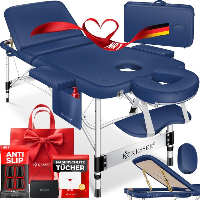 KESSER Mobile Massageliege aus Aluminium klappbar und höhenverstellbar mit 3 Zonen, Massagebett und Kosmetikliege inklusive 10x Gesichtsauflage, Kopfstütze, Armlehnen und Tasche - Bild 1