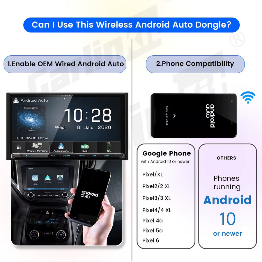CarlinKit Kabelloser Android Auto Adapter in Schwarz für Plug-and-Play Konvertierung von kabelgebundenem zu kabellosem Android Auto mit OTA-Updates - Bild 2