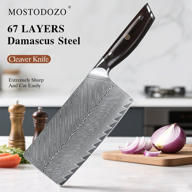 MOSTODOZO 7-Zoll Hackmesser aus 67-Lagen Damaszener Stahl mit Holzgriff, professionelles Küchenmesser für Fleisch und Gemüse - Bild 1