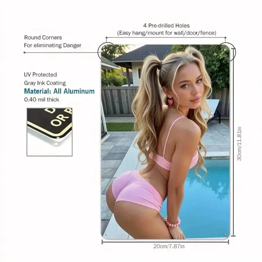 CIFBUY Metallposter Vintage-Mädchen-Bikini Wanddekoration, B: 20,3 cm, H: 30,5 cm, Mehrfarbig - Bild 1