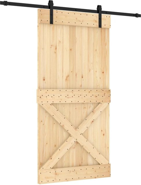 vidaXL Schiebetür aus Massivkiefer in Natur und Schwarz, modern Design aus Holz und Stahl, B: 100 cm, H: 210 cm - Bild 1