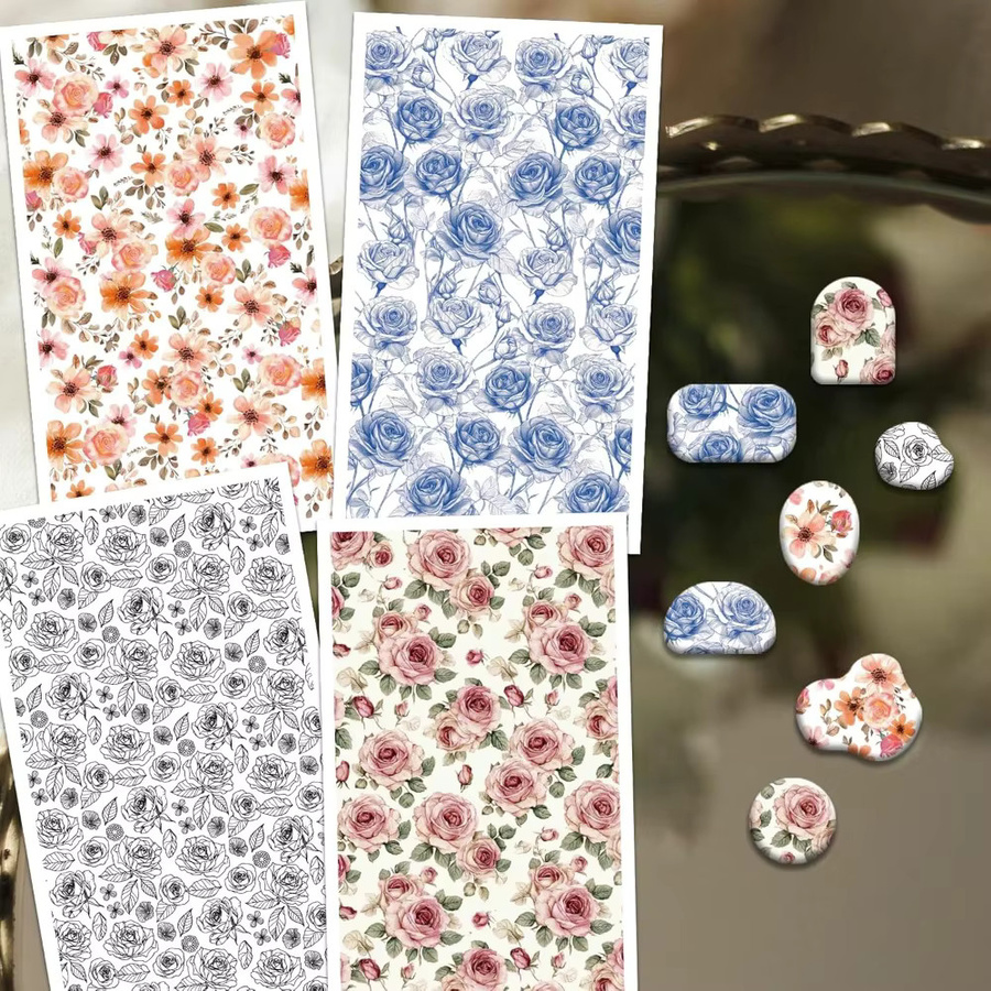 Line Rose Clay Transferpapier Set mit 24 Blättern in 4 Designs, Farben: Pink, Blau und Mehrfarbig - Bild 2