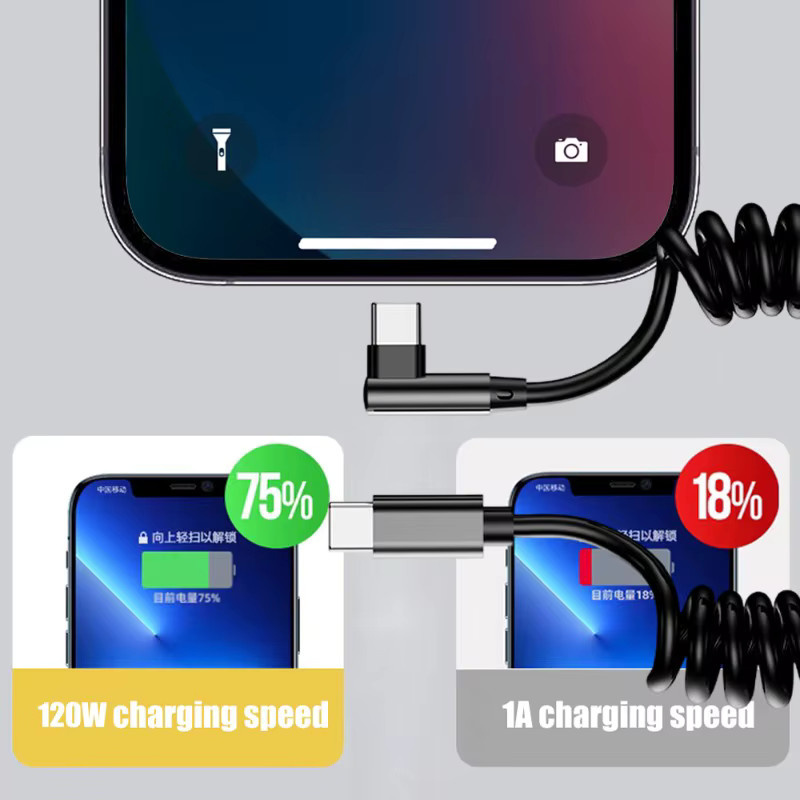 Einziehbares USB-C auf USB-C Schnellladekabel mit 120 W in Schwarz für iPhone, Samsung und andere Geräte - Bild 4