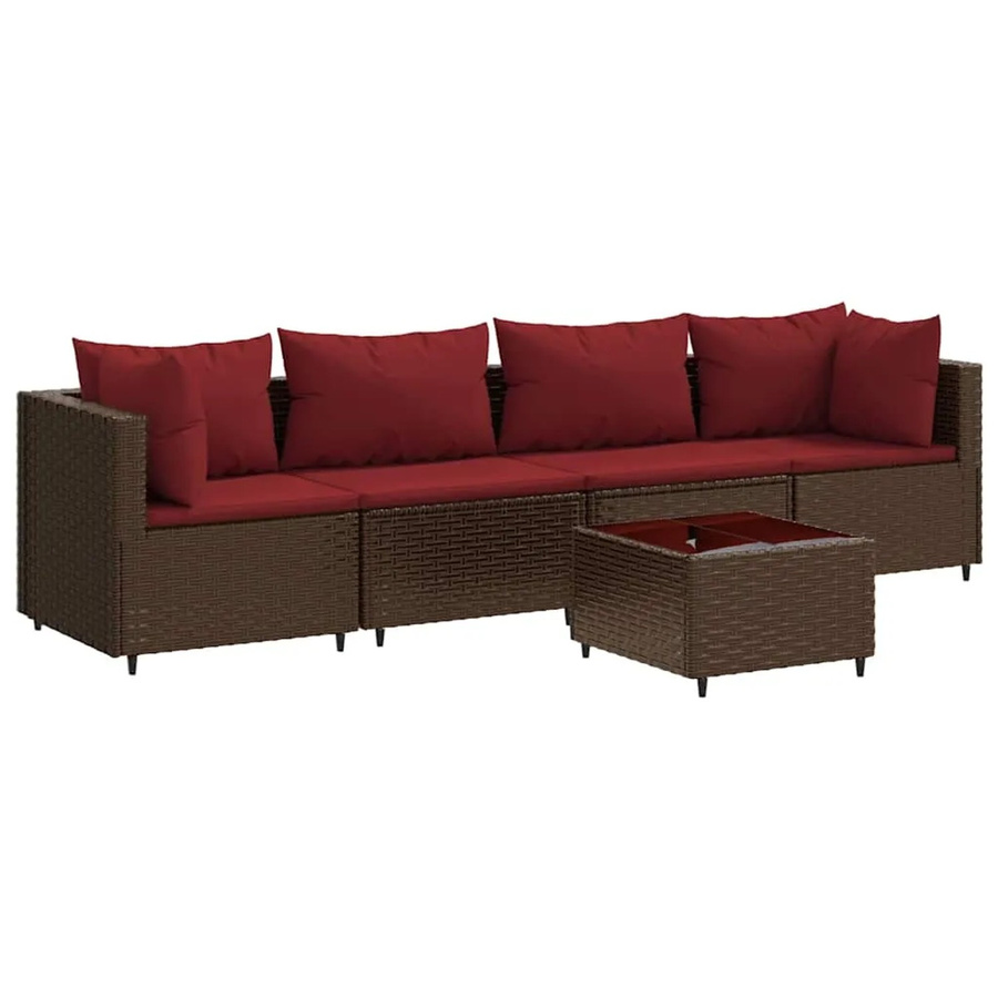 vidaXL 5-tlg Garten-Lounge-Set aus braunem Poly-Rattan mit Kissen und Couchtisch - Bild 2
