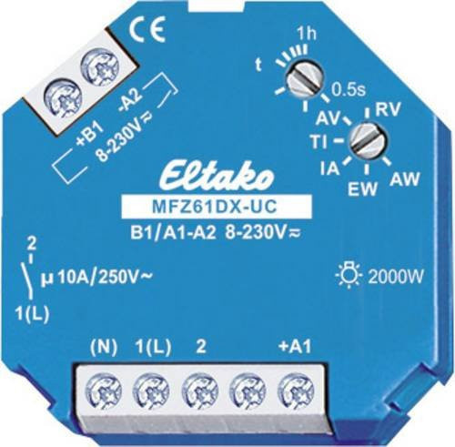 Eltako MFZ61DX-UC Multifunktionales Zeitrelais 230V mit 1 Schließer, Zeitbereich 0,1s bis 1h, Blau - Bild 1