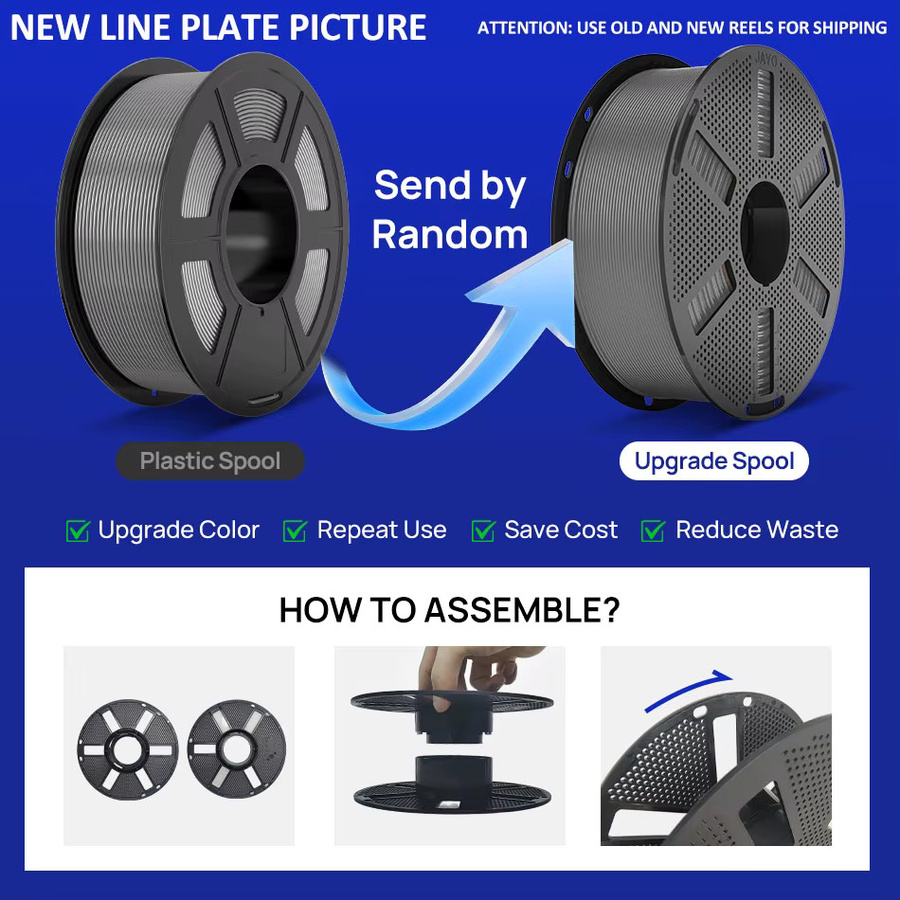 JAYO 3D-Drucker-Filament Set 10 Rollen, 1,75 mm, Schwarz, verschiedene Materialien wie PLA, ABS, PETG, Seide, ASA oder TPU - Bild 4