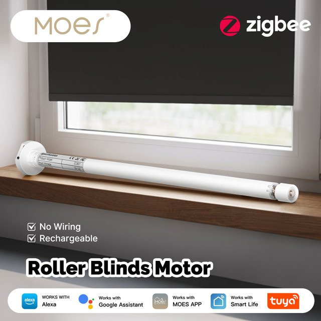 MOES Tuya Zigbee Smart Rolladenmotor, aufladbarer Motor für Fensterrollos und Vorhänge, kompatibel mit Alexa und Google Home, Farbe: Weiß - Bild 1