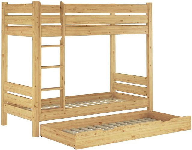 Erst-Holz Etagenbett aus Massivholz Kiefer in Braun mit Gästebettkasten und Rollrost, B/T/H: 210 x 100 x 160 cm - Bild 1
