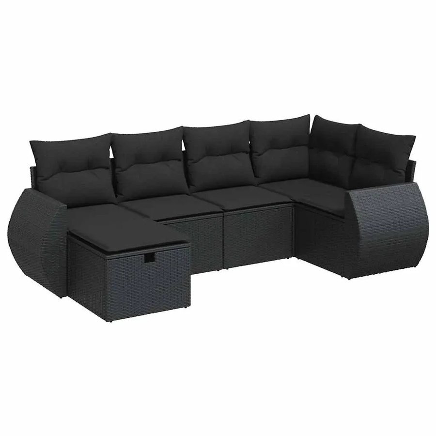 vidaXL 6-teilige Garten-Sofagarnitur in L-Form aus Polyrattan mit Kissen in Schwarz - Bild 2