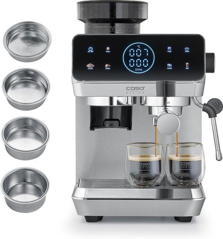 Caso 1826 Espresso Gourmet & Grind Siebträger-Espressomaschine in Silber aus Edelstahl mit integriertem Mahlwerk und Pre-Infusion - Bild 2