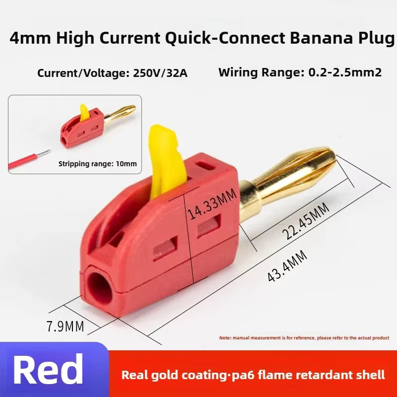 10er Set vergoldete Bananenstecker 4mm für hohe Stromstärken bis 32A Quick Connect elektrische Teststecker in Gold - Bild 4