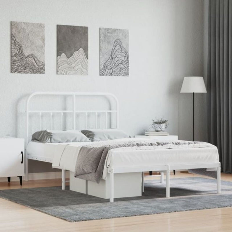 Vidaxl Metallbett mit Kopfteil in Weiß, Modernes Bettgestell aus Stahl, B/T: 120 x 190 cm - Bild 1