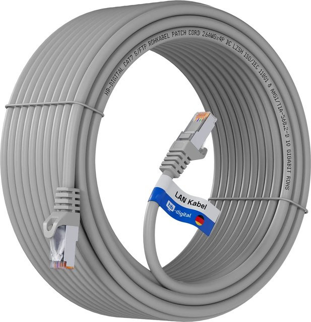 hb-digital LAN Kabel CAT 7 Rohkabel RJ45 S/FTP PiMF LSZH AWG 26 Grau, 20 m - Bild 1