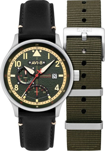 AVI-8 Herrenuhr Hawker Hurricane, Quarz, Edelstahl, 44 mm, Grün - Bild 1