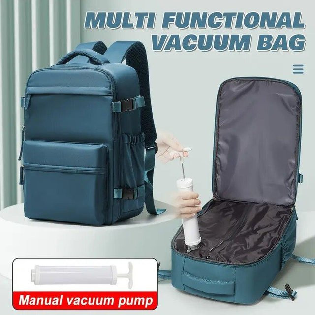 Vakuumkompressions-Reiserucksack für Männer und Frauen, erweiterbare Business-Laptoptasche mit großer Kapazität und wasserdichtem Material, Farbe: Pfau Blau/Petrol - Bild 1