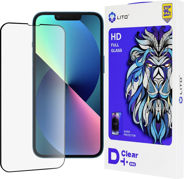 Lito D+ Pro Displayschutzfolie aus gehärtetem Glas für Apple iPhone 17e, iPhone 16e, iPhone 14 und iPhone 13 Pro, Vollklebung, Schwarz - Bild 1