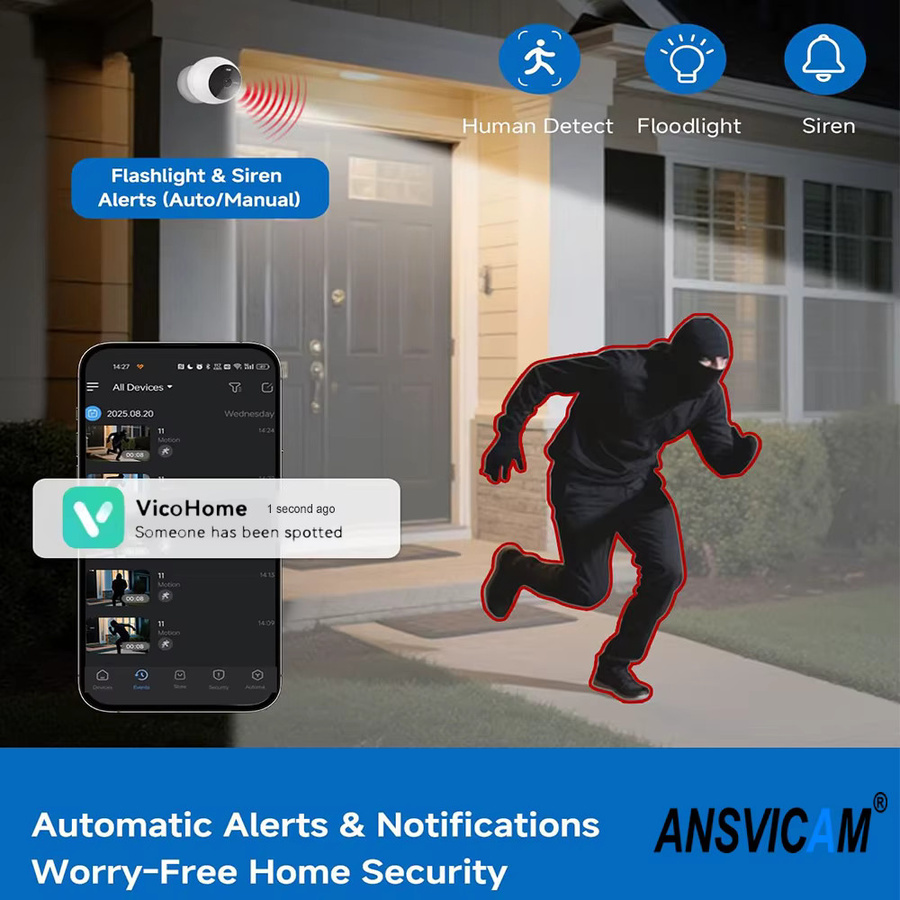 ANSVICAM 2K kabellose IP-Kamera mit 5 MP, magnetische Außen- und Innenkamera mit intelligenter Bewegungserkennung in Weiß - Bild 5