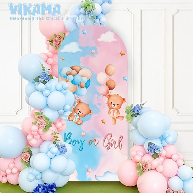 VIKAMA Gender Reveal Party Hintergrund Banner mit Bärenmuster in Rosa und Blau für Jungen oder Mädchen, Dekoration für Teenager-Geburtstagspartys, B/H: 120 x 50 cm - Bild 1