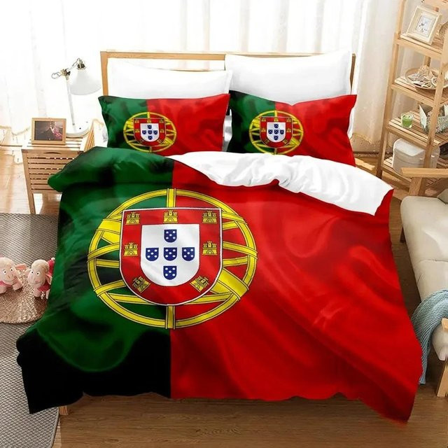 JMG Household Supplies Bettwäscheset Portugal Flagge Design, 3-teilig, Farbe Rot, B/H: 173 x 218 cm - Bild 1