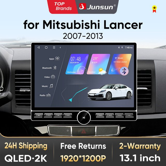 Junsun QLED Wireless CarPlay Android Auto Autoradio für Mitsubishi Lancer 2007-2013 mit GPS und DSP, 13,1 Zoll, Schwarz - Bild 1