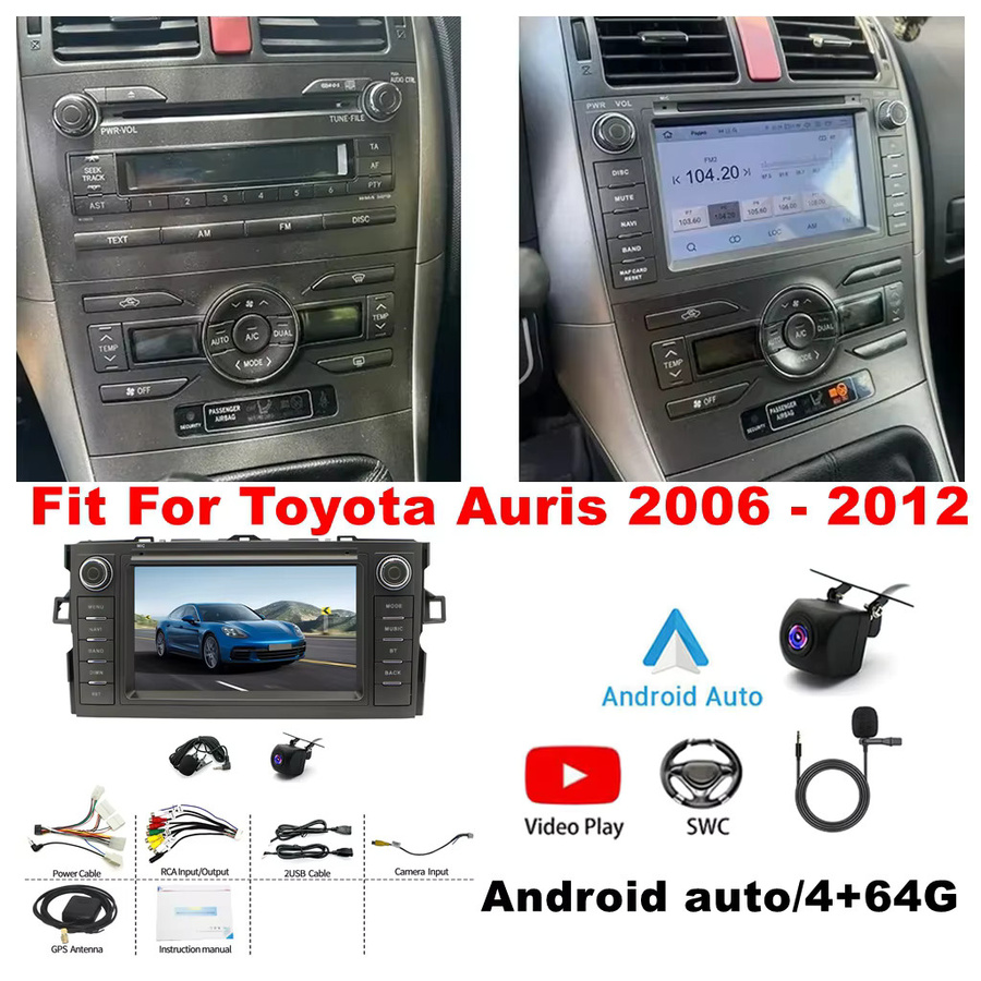 7 Zoll Android 14 Autoradio mit Navi, Mirrorlink, GPS, WiFi und Bluetooth für Toyota Auris (2006-2012), Schwarz - Bild 6
