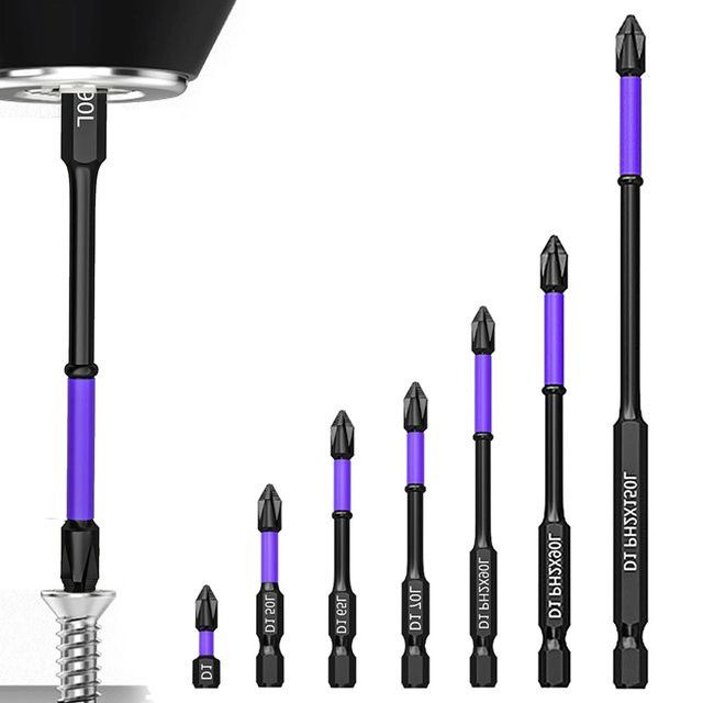 JUNEFOR 6er Set magnetische Schraubendreher-Bohrer Schlagfest und rutschfest, Längen: 25 mm, 50 mm, 65 mm, 70 mm, 90 mm, 150 mm - Bild 1