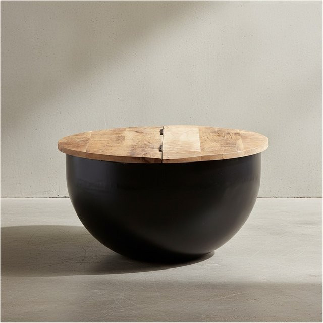KADIMA DESIGN Industrial Couchtisch aus Mango Massivholz und Metall in Schwarz und Braun mit aufklappbarer Platte, B/T/H: 60 x 34 x 60 cm - Bild 1