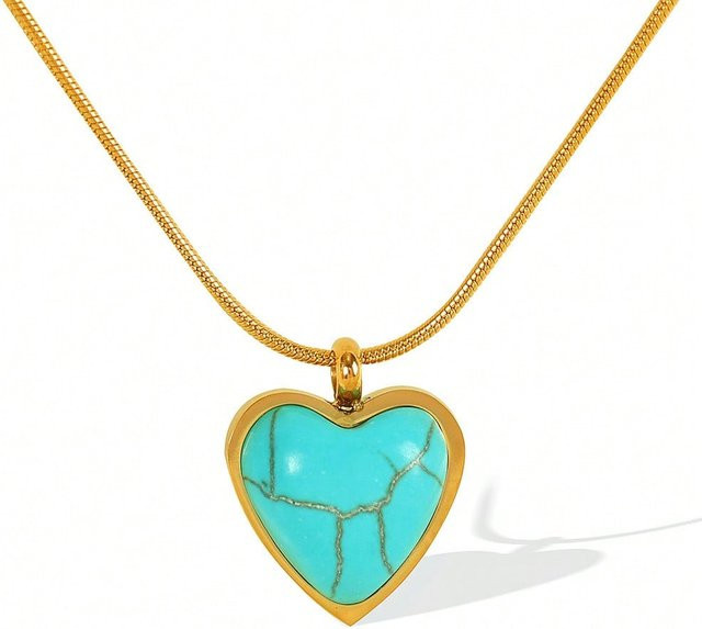 Lucky Star Jewelry Halskette, Herz Anhänger, 750 Gold, Türkis, Damen - Bild 1