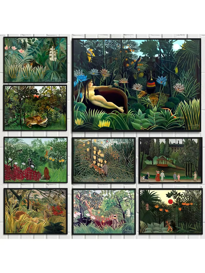 Potdemiel Vintage Henri Rousseau Tropische Dschungeltiere und Botanik Leinwandmalerei, Mehrfarbig - Bild 6