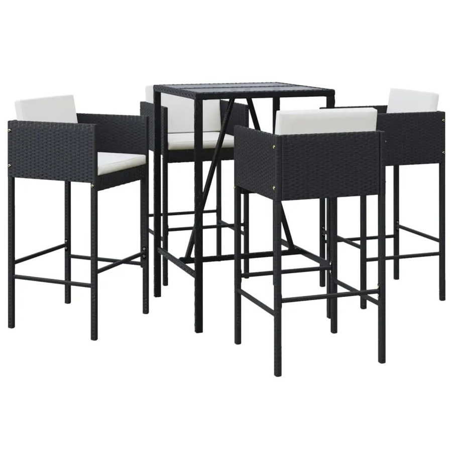 vidaXL 5-teiliges Gartenbar-Set aus Poly-Rattan mit Kissen in Schwarz - Bild 2