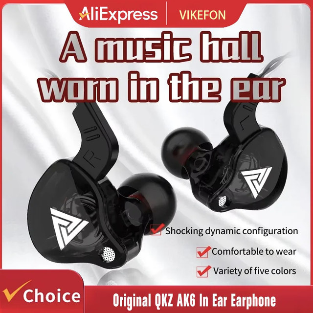 QKZ AK6 In-Ear Kopfhörer mit Mikrofon, HiFi Wired Stereo Kopfhörer mit Kupfer-Treiber, Schwarz, 3,5 mm Klinke - Bild 1