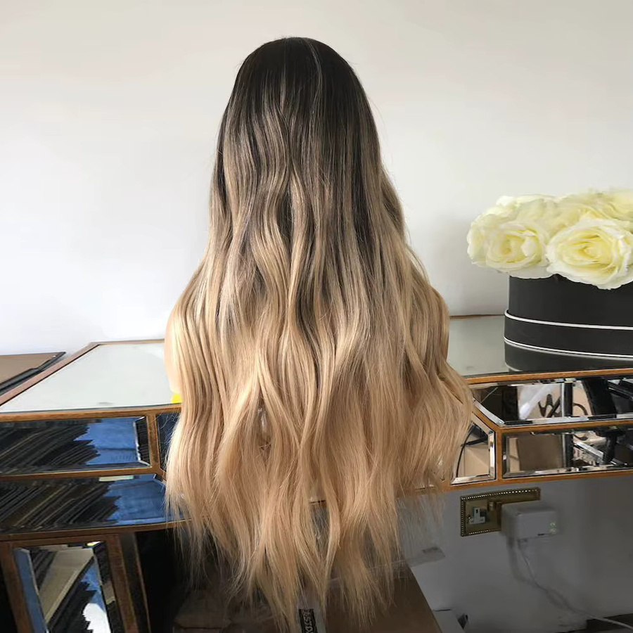 Balayage Blonde U-Teil Perücke, Ombre Braun, Echthaar Remy Haar, Lose Welle - Bild 1