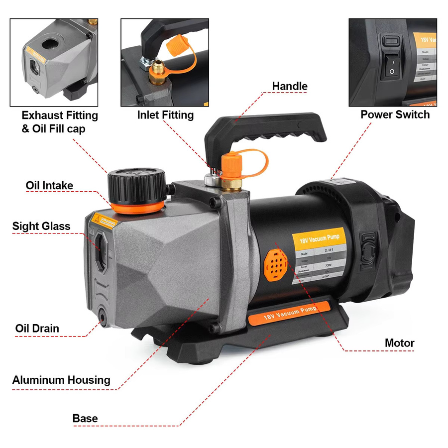 G nto Vakuumpumpe für Klimaanlagen mit 1/2 PS und 7 CFM, passend für Makita 18V Akku, Farbe: Silber - Bild 3
