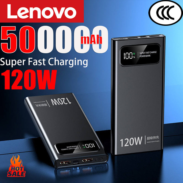 Lenovo Power Bank mit 500000 mAh Kapazität und 120 W Schnellladefunktion in Schwarz mit Digital Display - Bild 1